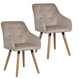 Estexo Esszimmerstuhl Küchenstuhl Stuhl 2er Set Vintage Essstuhl Stoffbezug, Holz Stühle, Beige/Grau Samt