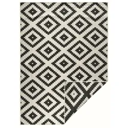 Teppich NORTHRUGS "Malta Wendeteppich" Gr. 2, schwarz (schwarz, creme), B:80cm H:5mm L:150cm, Kunstfaser, Teppiche, In-& Outdoor, Wetterfest, Balkon, Terrasse, Raute, Läufer, Wohnzimmer