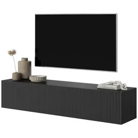 Selsey TV Schrank Board Sideboard Fernsehtisch Fernsehschrank 140 cm Hängend Gefräste Front Schwarz Veldio