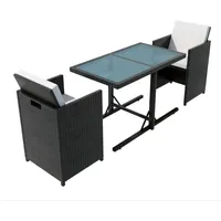 vidaXL 3-tlg. Bistro-Set mit Kissen Poly Rattan Schwarz