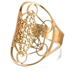 Saraswati Ring "Metatron" Edelstahl vergoldet offen verstellbar