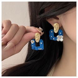 LAKKEC Paar Ohrhänger Paar quadratische Vintage-Ohrringe mit Perlen Damenschmuck, Blumen-Ohrringe blau
