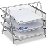 Relaxdays Dokumentenablage aus Metall, 3 Fächer, Mesh Design Schreibtischablage für A4 silber,