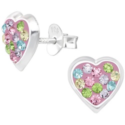 schmuck23 Paar Ohrstecker Kinder Ohrringe Kristall Herz 925 Silber, Mädchen, echt, Sterling Silber, Bunt bunt