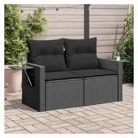 vidaXL Gartensofa mit Kissen 2-Sitzer Schwarz Poly Rattan