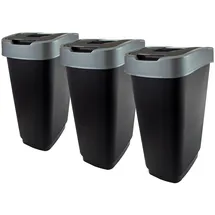 3er Set 50 l Abfalleimer mit Schwingdeckel 56x29x39 cm, Farbe: schwarz/silber