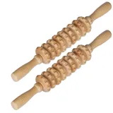 Relaxdays - 2 x Massage Roller Holz, Massagestab mit 2 Griffen, manuelles Massagegerät für Rücken, Nacken, Arme & Beine, natur