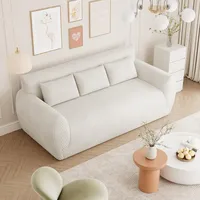 Vesgantti Cord 3 Sitzer Sofa, Montagefrei, 200 cm lang, Compressed Sofa mit 3 Stützkissen für Wohnzimmer, Schlafzimmer (Creme, Dreisitzer)