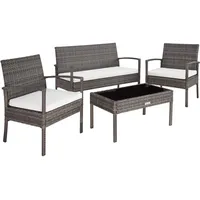 tectake® Poly Rattan Gartenmöbel wetterfest, Gartenset mit 2X Sessel, 1x Gartenbank, 1x Tisch, Outdoor Lounge Möbel Set für Garten, Terrasse und Balkon - grau