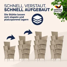 CASARIA CASARIA® Polyrattan 8 Stühle Stapelbar 190x90cm Gartentisch Glas Wetterfest Outdoor Modern Terrasse Sitzgruppe Essgruppe Garnitur Set Beige