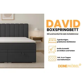 dein schlaf 24 BOXBETT DAVID 160/200 Velour Anthrazit mit einer Matratze H4 - Dunkelgrau