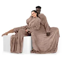 DecoKing Decke mit Ärmeln Geschenke für Frauen und Männer 150x180 cm Beige Microfaser TV Decke Kuscheldecke Weich Lazy