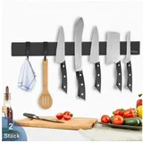 LuxusKollektion Wand-Magnet Messerhalter 2er Set Magnetleiste Messer 40 cm schwarz mit Haken - Edelstahl Magnet