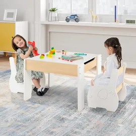 Costway Kindersitzgruppe 4-in-1 2 Stühle 90 x 60 x 50 cm Holz weiß grau