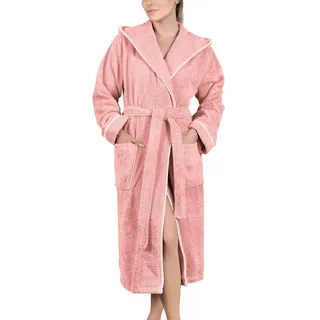 Laynenburg Damenbademantel Bademantel Damen Frottee Kapuze Baumwolle, Baumwolle, Gürtel, Frottee Kapuze Lang Baumwolle S-3XL rosa XL | 122 cm
