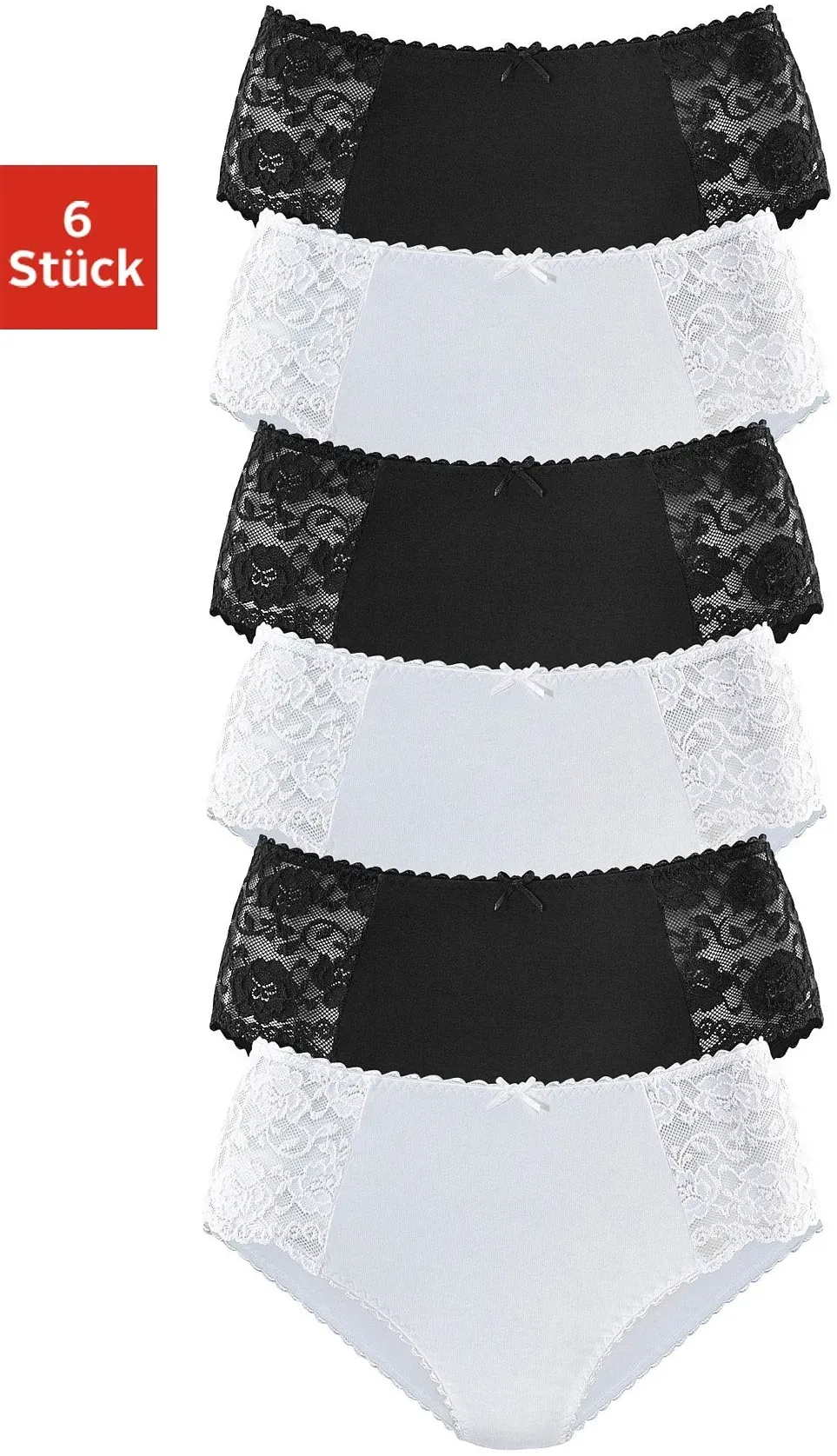 Hüftslip PETITE FLEUR, Damen, Gr. 32/34, schwarz-weiß (schwarz, weiß), Jersey, Obermaterial: 93% Baumwolle, 7% Elasthan. Spitze: 95% Polyamid, 5% Elasthan, unifarben, körpernah, Unterhosen, aus elastischer Baumwoll-Qualität, Topseller