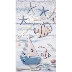Strandtuch GOOD MORNING "Maritim", blau, B:100cm L:180cm, Velours, Velours, Handtücher (Packung), Mikrofaser, Velours, Strandtuch, saugfähig, leicht, 100x180