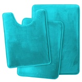 Lifup Badematte 3er Set, Weiche rutschfeste Mikrofaser Wasserabsorbierend Badezimmermatte Duschvorleger, 2 Badezimmer Teppiche, 1 Toilettenmatte Seeblau