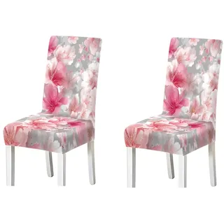 Stuhlhussen 2er/4er/6er Set Rosa Kirschblüte, Stretch Waschbar, Frühlings Blumen Design abnehmbare Stuhlbezüge für Esszimmerstühle(2PCS Chair cover)