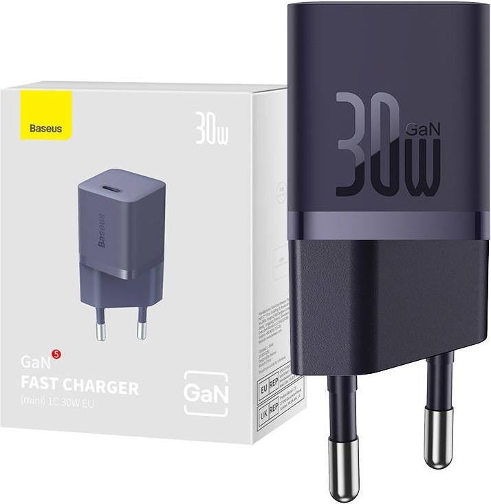 Baseus Mini wall charger GaN5 30W (purple) (30 W, Fast Charge), USB Ladegerät, Violett