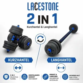 LACESTONE 2in1 Hantelset Kurzhantel Langhantel Set 40 kg schwarz / blau
