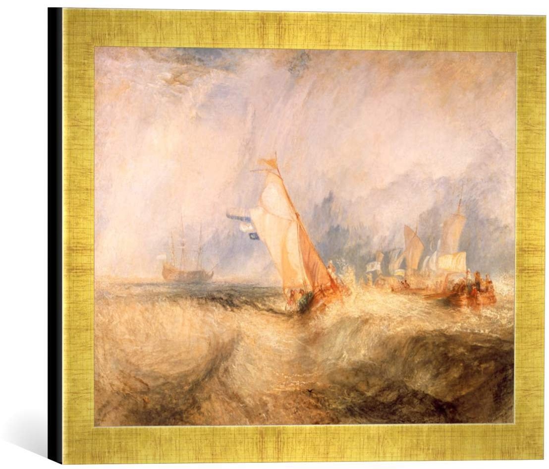Gerahmtes Bild von Joseph Mallord William Turner Admiral Van Tromp kreuzt gegen den Wind, Kunstdruck im hochwertigen handgefertigten Bilder-Rahmen, 40x30 cm, Gold Raya
