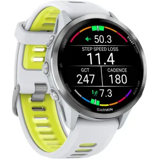 Garmin Forerunner 970 Steinweiss/Titanium Titan mit Silikon-Wechselarmband 22 mm Steinweiss/Transparent Amp Yellow
