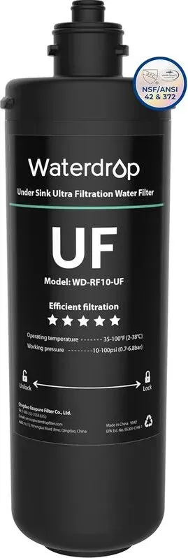 Waterdrop RF10-UF 0,01 Mikron Ersatzfilterkartusche für 10UA/10UA-UF/10UB/10UB-UF Untertischfilter, reduziert Blei, Chlor, schlechten Geschmack und Geruch, 11.000 Gallonen hohe Kapazität
