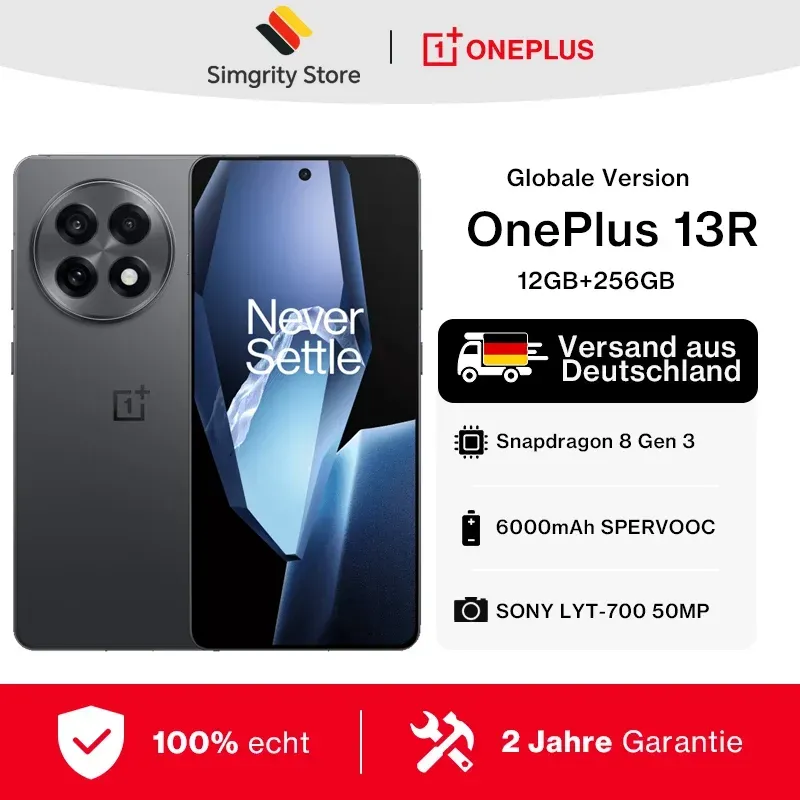 OnePlus 13R Smartphone 5G 12 GB + 256 GB, Snapdragon 8 Gen 3 Android 15,678 Zoll 120 Hz Display 2780*1264 Auflösung, 50 MP OIS+EIS Kamera, Bluetooth 5.4, NFC, Wi-Fi 7, GPS OnePlus 13R Smartphone 5G 12 GB + 256 GB, Snapdragon 8 Gen 3 Android 15,678 Zoll 120 Hz Display 2780*1264 Auflösung, 50 MP OIS+EIS Kamera, Bluetooth 5.4, NFC, Wi-Fi 7, GPS