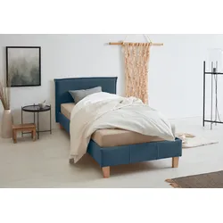 Polsterbett OTTO PRODUCTS "Heddi", blau, B:95cm H:82cm L:212cm, Bezug Struktur fein (100% recyceltes Polyester), Betten, Polsterbett Polsterbett ohne Bettkasten, in 5 Breiten: von 90cm-200cm, Biese am Kopfteil, Strukturstoff