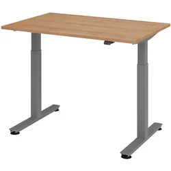 bümö elektrisch höhenverstellbarer Schreibtisch Nussbaum 120x80 cm, Gestell: Graphit - Büroschreibtisch höhenverstellbar elektrisch, elektrischer