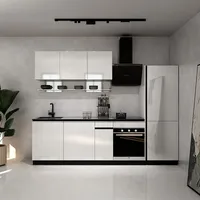 HOME DELUXE Küche PORTOFINO Weiß Hochglanz Rechts Arbeitsplatte Grey Stone- Ohne E-Geräte - Weiß/Schwarz/Grau