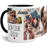 Tassendruck Fototasse mit Spruch - Ich Liebe Dich - zum SELBSTGESTALTEN mit 3 WUNSCHFOTOS Verliebte, Freund oder Freundin - Innen & Henkel Schwarz