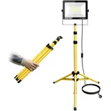 RIGIDON 100W LED Baustrahler Arbeitsstrahler mit Stativ, 10000lm led fluter arbeitsleuchte, Teleskopisch tripod ständer led strahler für werkstatt, baustelle, camping, garage, garten, wasserdicht
