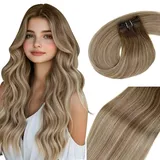 Vivien Echthaar Tressen Extensions Balayage Tressen Echthaar Extensions Dunkelbraun Ombre Hellbraun Gemischt Hellblond Extensions Tressen Echthaar #3/8/24 50cm 100g