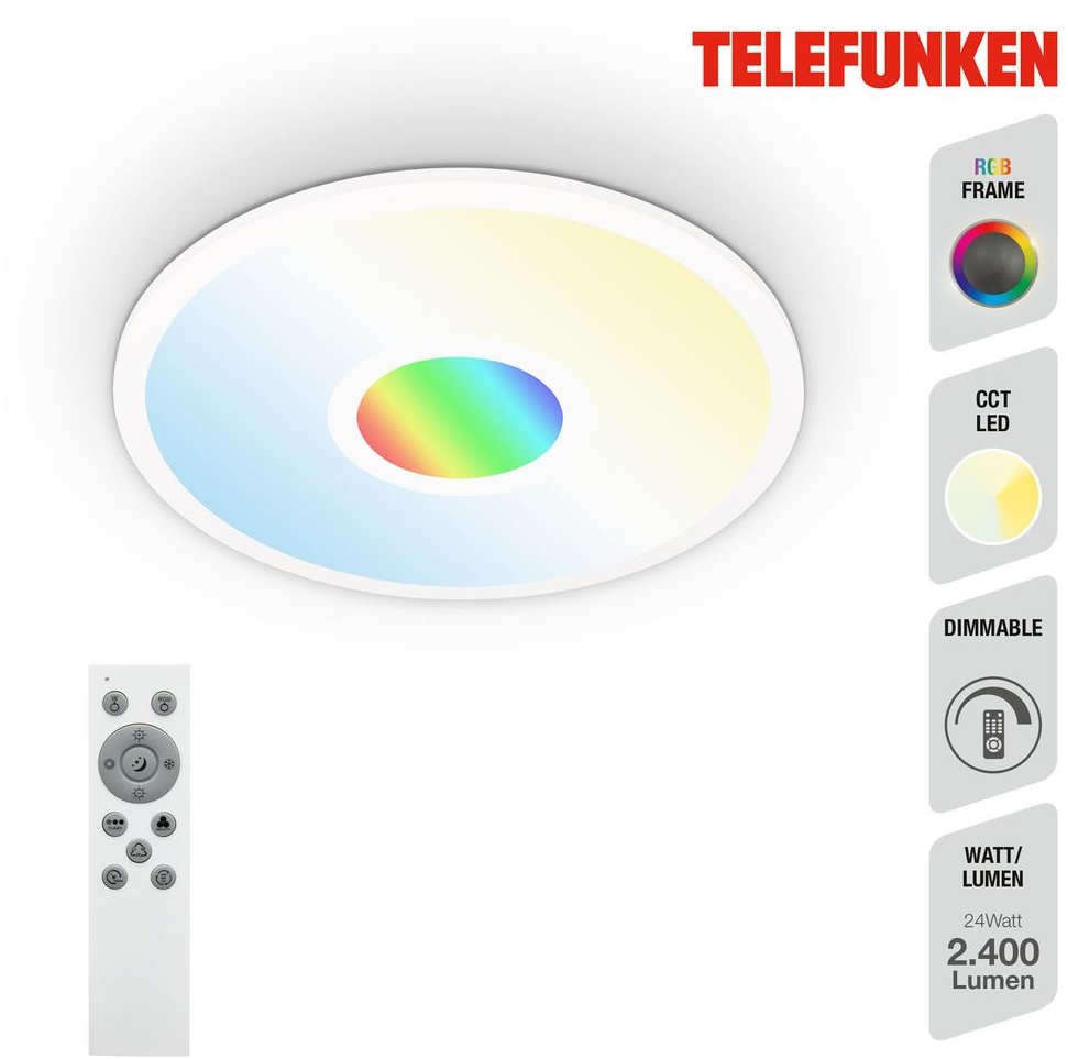 CCT LED Panel TELEFUNKEN CENTERLIGHT, 22 W, 2200 lm, IP20, weiß, Kunststoff-Metall, Dimmbar, CCT, Ø 44,5 cm