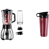 Bundle Set: Russell Hobbs Standmixer 2-in-1 [1,5l Glasbehälter Mixer & 0,6l Mini Smoothie Maker -To-Go-Trinkflasche inkl. Deckel] 23821-56 + Russell Hobbs Trinkflasche To-Go 700105