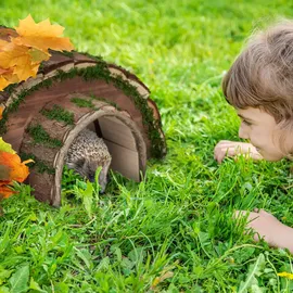 Relaxdays 10034423 Futter-/Wasserspender für Igel im Garten, wetterfest, Igelhotel HxBxT: 20 x 40 x 42 cm, Natur