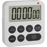 TFA Digitaler Timer und Wecker, 38.2051.02, bis 99h/59min/59s, Eieruhr, Küchentimer, Hausaufgabentimer, Kurzzeitwecker, mit LED Warnlicht und 2 Lautstufen, magnetisch, weiß