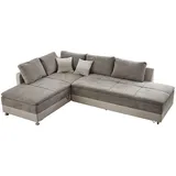 luma-home Federkern Ecksofa Doppelbett Dauerschläfer Bettkasten, Couch in Grau-Braun/ Beige / Grau/Braun/Beige