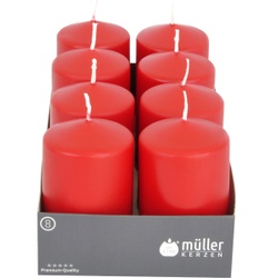 Müller Kerzen Stumpenkerze, karminrot, Hochwertige Stumpenkerze mit gleichmäßigen Abbrand, 1 Packung = 8 Stück, (Ø x H): 68 x 110 mm