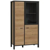 99rooms Harryson Vitrine I Riviera Eiche Schwarz ohne LED-Beleuchtung