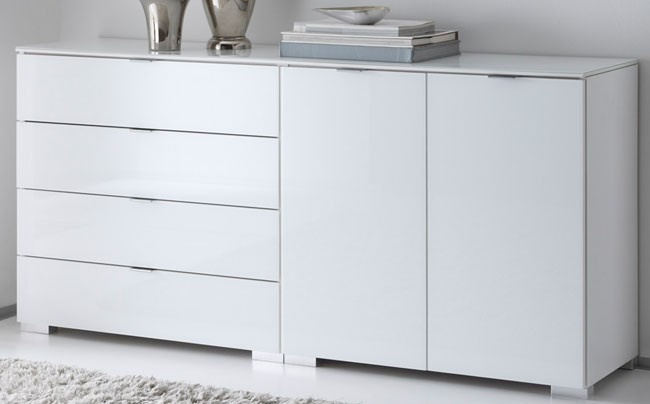 Staud Sonate Schlafzimmer Kommode weiss mit Türen und Schubladen