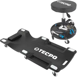 TECPO Werkstatt-Arbeitssitz mit 5 Rollen + KFZ Werkstattrollbrett