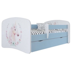 Kindermöbel 24 Bett Kinderbett Jona inkl. Rollrost + Matratze blau