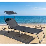 Sonnenliege KRETA Sonnendach Gartenliege Liegestuhl Relaxliege Strandliege Liege - Schwarz
