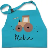 Kinderschürze Schürze Kinder Jungen Mädchen - Süßer Traktor Trecker Schlepper Bulldog - 2-6 Jahre - Türkis - name kochschürze landwirtschaft und bauer tractors traktoren traktorfans landwirt - 2-6 Jahre