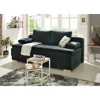 otto home Schlafsofa OTTO HOME "Berlin", grün, B:202cm H:99cm T:98cm, Samtoptik (100% Polyester), Sofas, Schlafsofa, Dauerschläfer mit Boxspringfederung, Bettfunktion und Bettkasten, Topseller