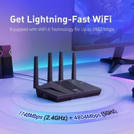 Gl.iNet GL-MT6000(Flint 2) WiFi 6 Router | Gaming-WLAN-Router | 2 x 2,5G Multi-Gig-Port + 4 x 1G Ethernet-Ports | Massengerätekonnektivität | Schnelles OpenVpn & WireGuard | 802.11ax