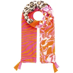 Modetuch ZWILLINGSHERZ ""Wild Flower"", Damen, orange, Web, Viskose, modisch, Modetücher, Mit Leo und Zebra Muster